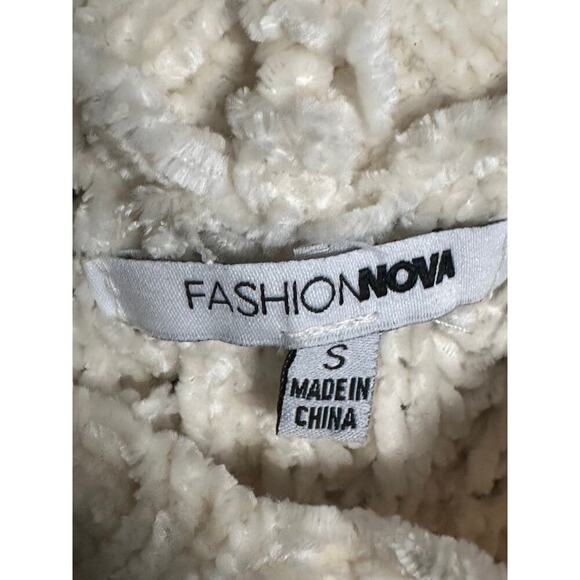 Fashion‎ Nova Sz Small Fur Cuff V-Neck Pullover Cable Knit Sweater Cream Soft - Picture 5 of 8
